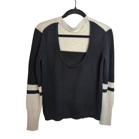 Naadam Cream/Black Color Block Open Back Cashmere Sweater size M - Picture 2 of 4